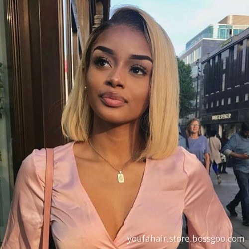 1B 27 Pink HD Swiss Lace Front Human Hair Short Bob Wig Blonde Purple Blue Burg Red Ombre Bob Wig Brazilian Human Hair Color Wig